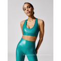 2021 Yoga Sets For Women 2 Piece High Waist Shiny Yoga Legging And Bra Set Sports Wear leggins set